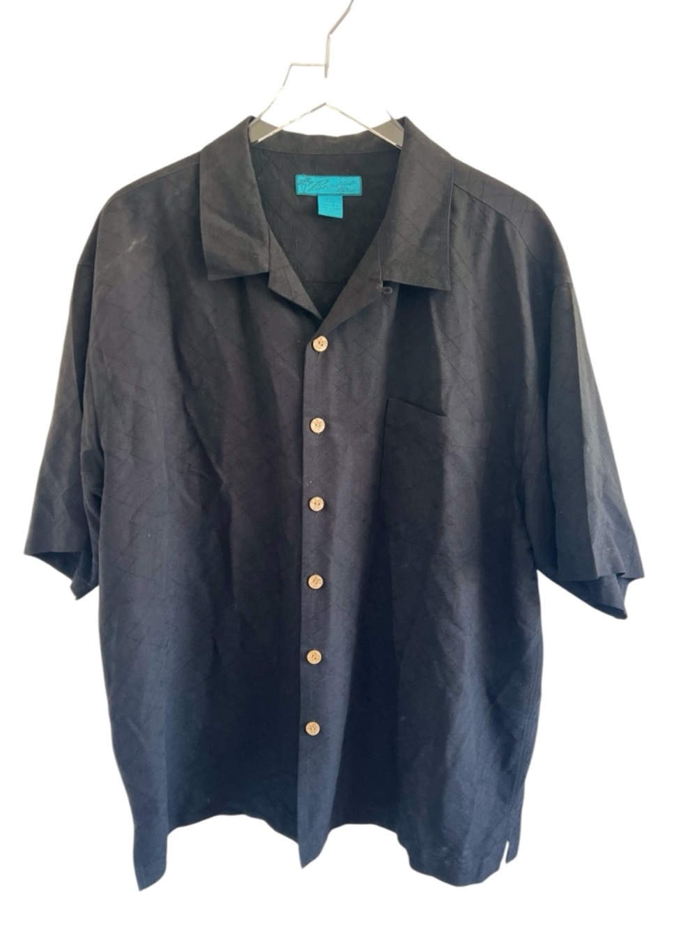 Paradise Blue Short-Sleeve Button-Down Silk Casual Shirt
